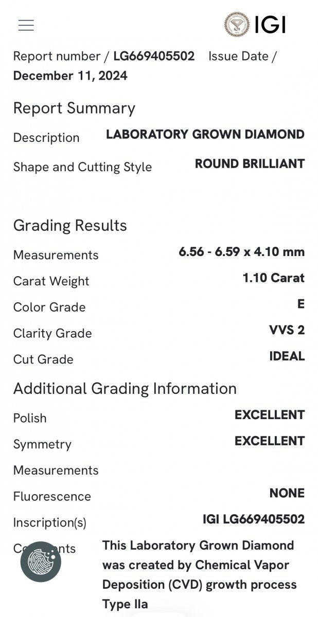 Lab-grown Solitair ring 1-1.10crt.
